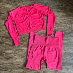 Bright Red High Waist Leggings and Long Sleeve Crop Top